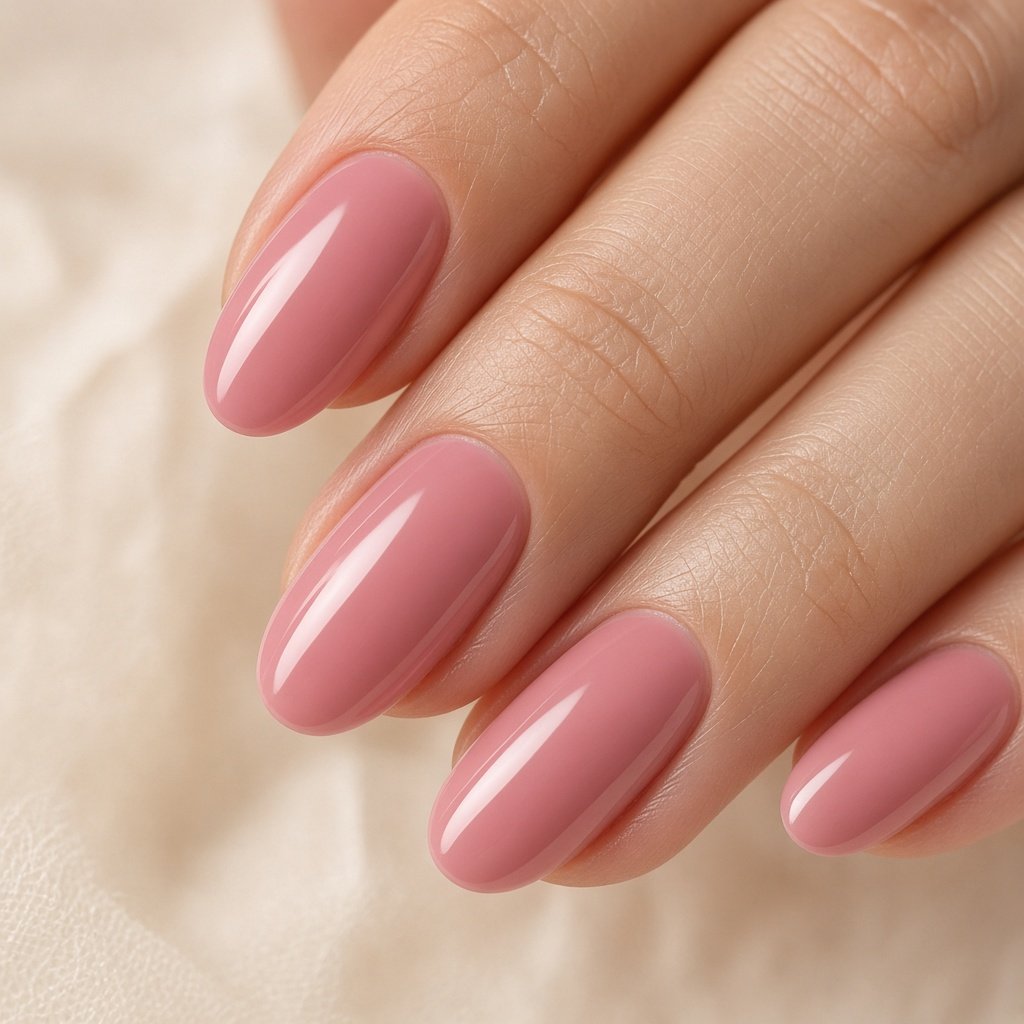 Close de unhas amendoadas em esmalte rosado, referência visual do Studio Bella Nails
